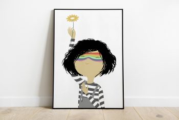 Personita-arcoiris-con-flor ilustradora Cecilia Plaza