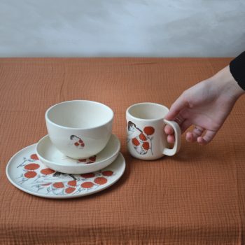 Crisantemo pack bowl, cuenco, plato y taza