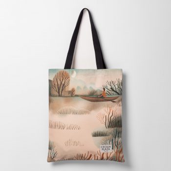 Bolsa tipo Totebag hecha con tela reciclada de botellas de plástico y estampada con el diseño de Cecilia Plaza: Albufera