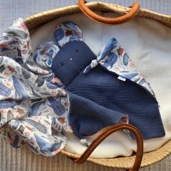 DouDou y muselina Marino en una cesta